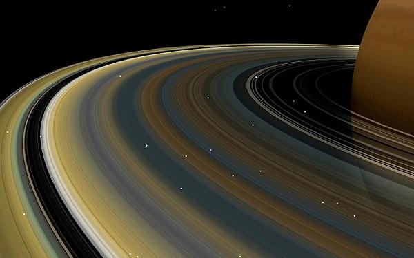 26. Satürn'ün halkaları, gezegenin yörüngesine oturmuş ince buz halkalarından, tozdan ve küçük kayalardan oluşmuştur.