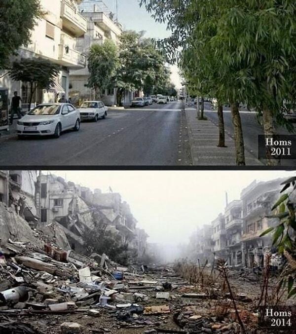 11. Caddelerinde rahatça dolaşılabilirken kaosun ortasına sürüklenen Suriye'den başka bir fotoğraf.
