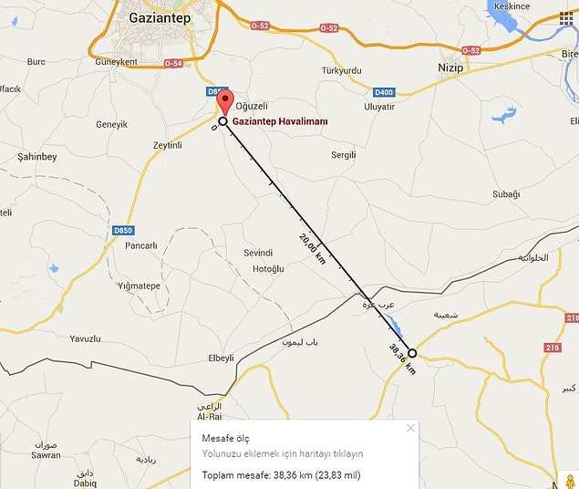 Sınır ile havaalanı arası yaklaşık 38 kilometre