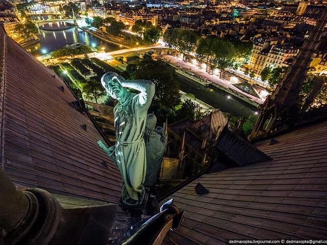12. You can also climb the 400 steps that lead to the top of the towers of the Cathédrale Notre-Dame de Paris, but the photographers decided to climb the facade directly to access close-up shots of the cathedral’s statues.