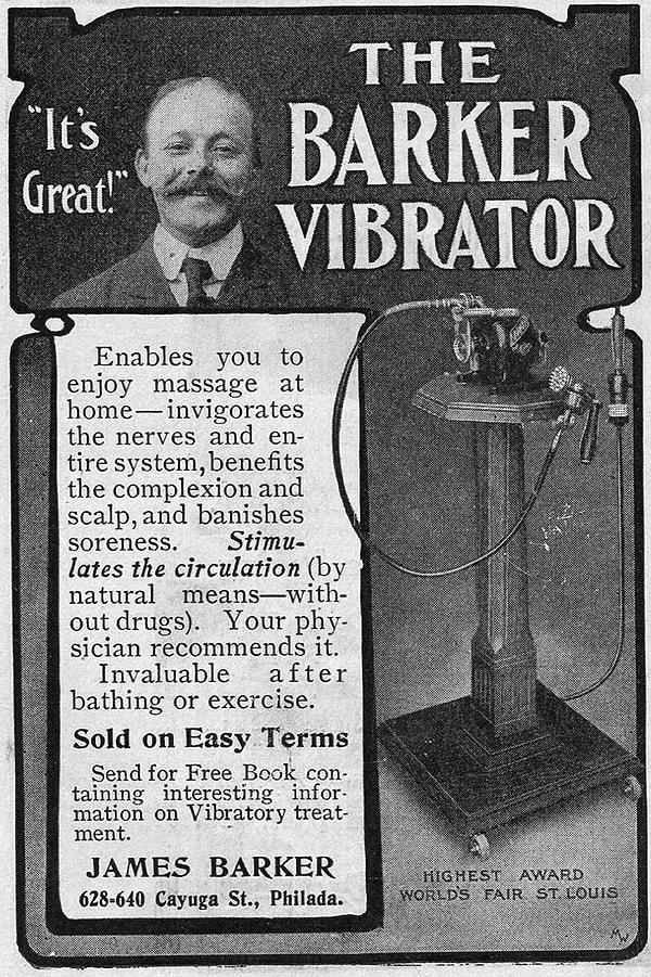 James Barker'a ait Barker Vibratörleri'nin reklamı. (1906)