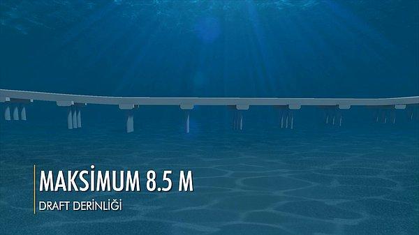Deniz tabanına çakılan kazıklar üzerine kurulacak olan su altı köprüsü deniz seviyesinin 8,5 metre altına inşa edilecek