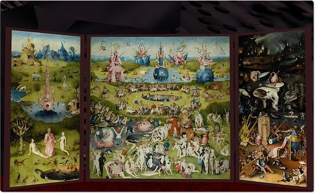 3. Heaven is located on the left, the earth is in the middle and the hell is on the right. When seen as a whole, the painting mesmerizes with its incredible details.