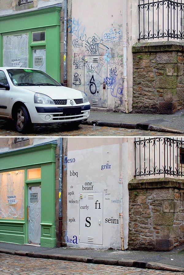 2. Fransız sanatçı Mathieu Tremblin ise tüm bu okunması imkansız görünen grafitileri okunur hale gelecek şekilde değiştiriyor.