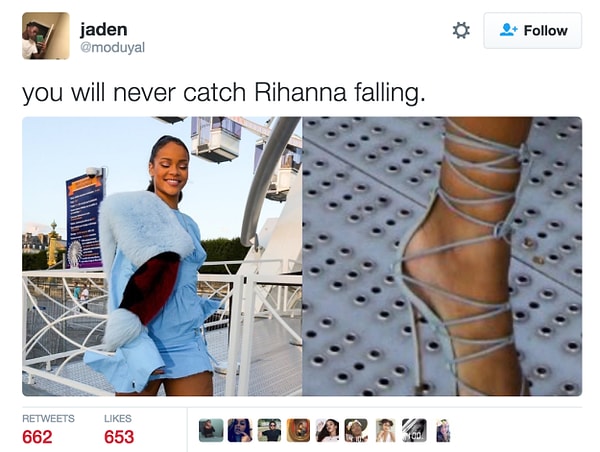 "Вам никогда не увидеть Рианну падающей"