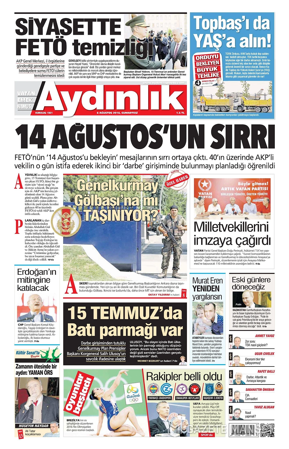 Gazetelerde Bugün | 6 Ağustos 2016
