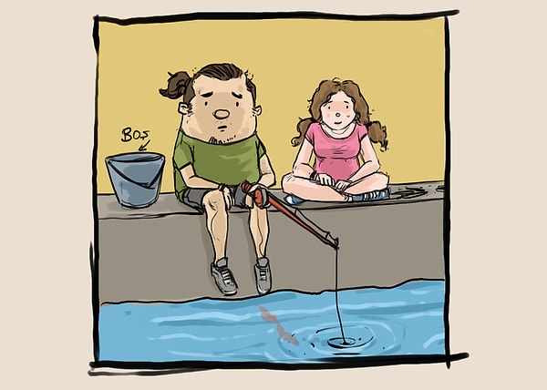 8. Рыбалка для двоих - это весело. Даже если в ведре ни одной рыбёшки :)