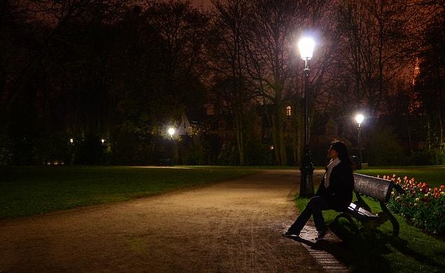 You saw somebody, he is sitting on a bench. You can see him from behind, but he is not moving.