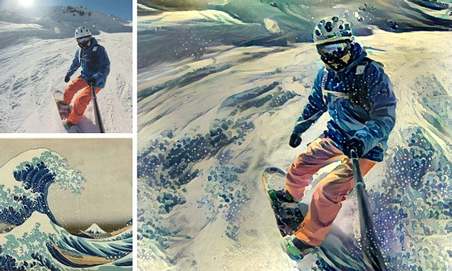 Meşhur 'Kanagawa açıklarında dalga arkası' tablosunu da snowboard'a uyarlayalım demişler.