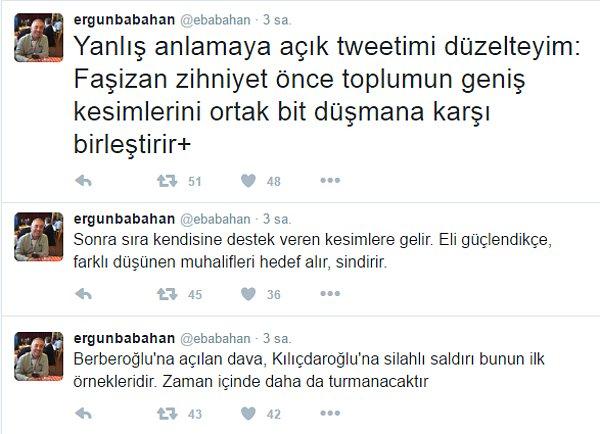 Babahan daha sonra bir açıklama yaptı ve 'yanlış anlamaya açık tweetini' düzeltti