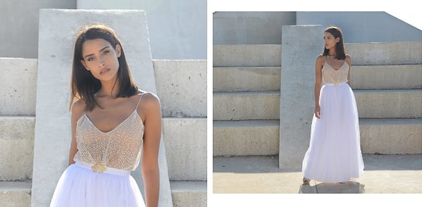 26. Платье с лифом в горошек и акцентом на золотое украшение на поясе