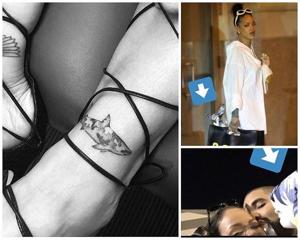 Ayak bileğine kamuflaj desenli bir köpek balığı dövmesi yaptıran Rihanna ve sevgilisi için köpek balığı oldukça özel bir anlam taşıyor.