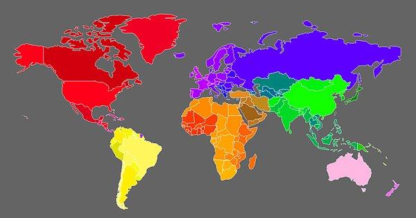 1. Ülkelerin normal dünya siyasi haritası üzerinde dağılımı