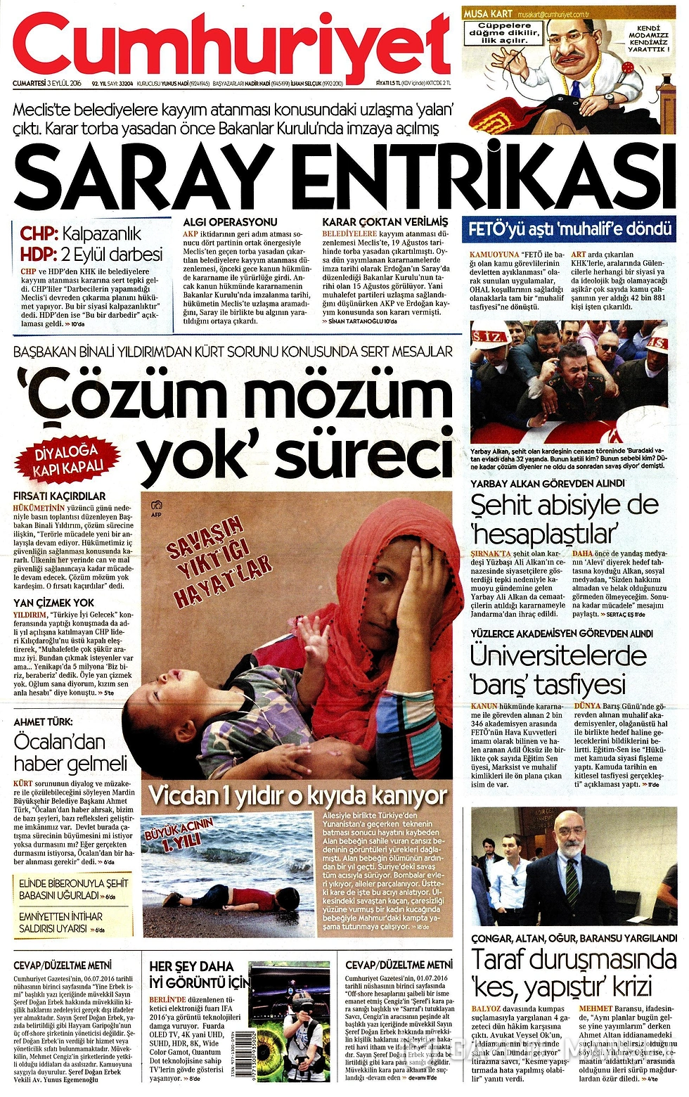 Gazetelerde Bugün | 3 Eylül Cumartesi