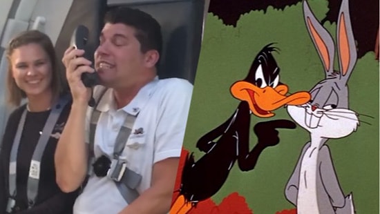 Looney Tunes Karakterlerinin Sesiyle Uçuş Anonsu Yapan Eğlenceli Kabin Memuru