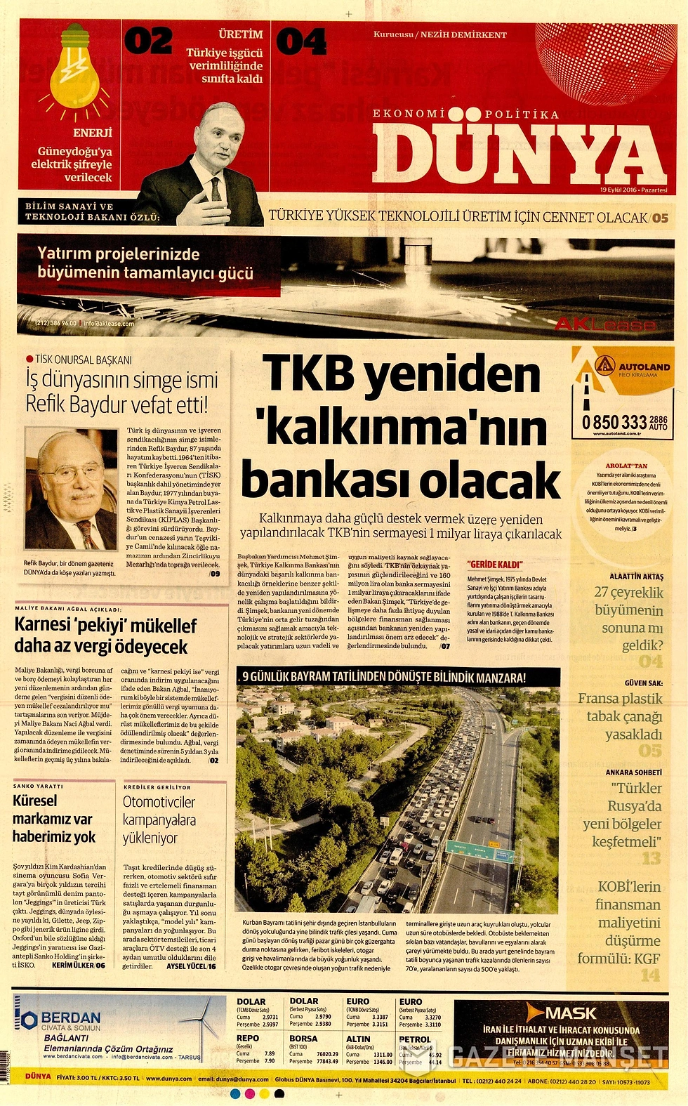 Gazetelerde Bugün | 19 Eylül Pazartesi