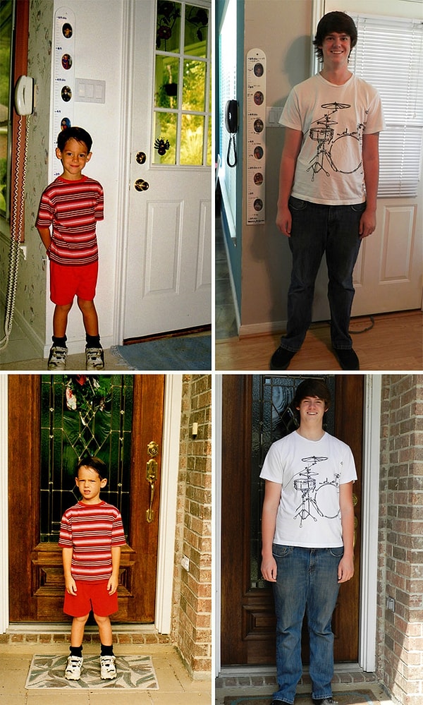 12. Парень по имени Джон в начале и конце своей школьной жизни.