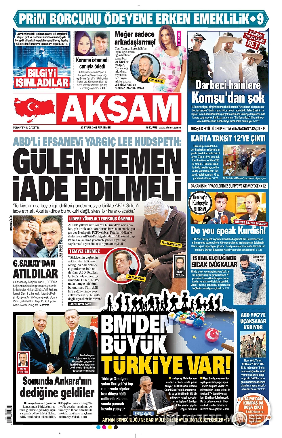 Gazetelerde Bugün | 22 Eylül Perşembe