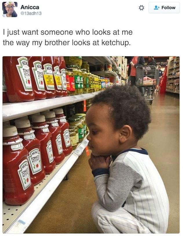 16. Someone's having a love affair with those ketchup bottles.