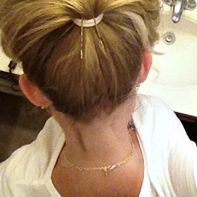3. For a better looking ponytail, use two bobby pins in the back of the ponytail.