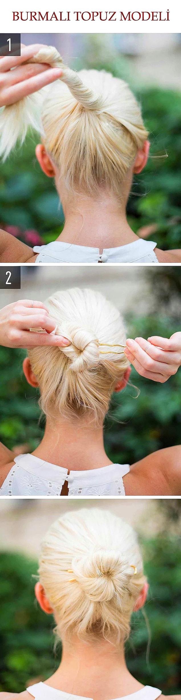 19. Twist your hair and secure it for a quick bun!