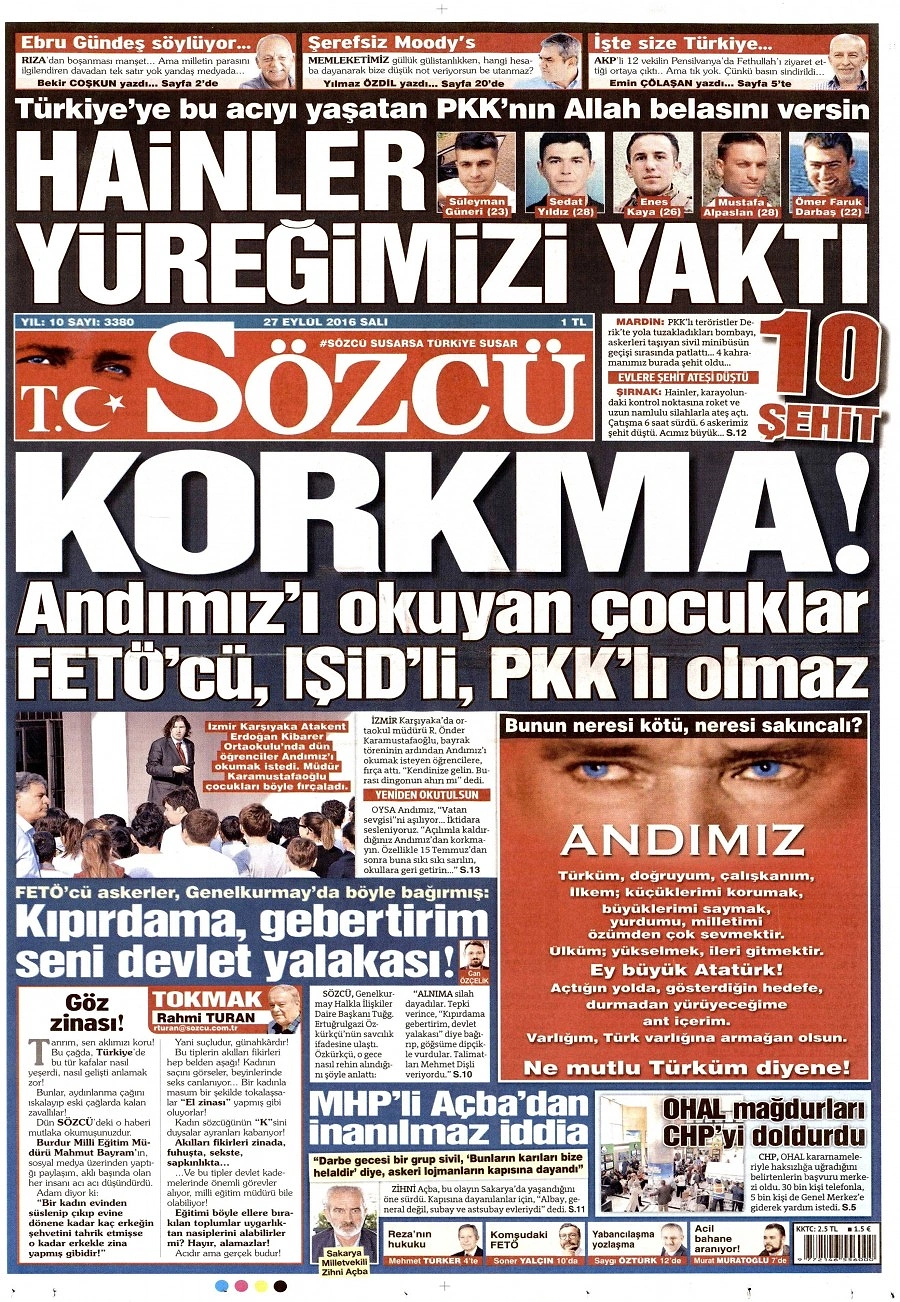 Gazetelerde Bugün | 27 Eylül Salı