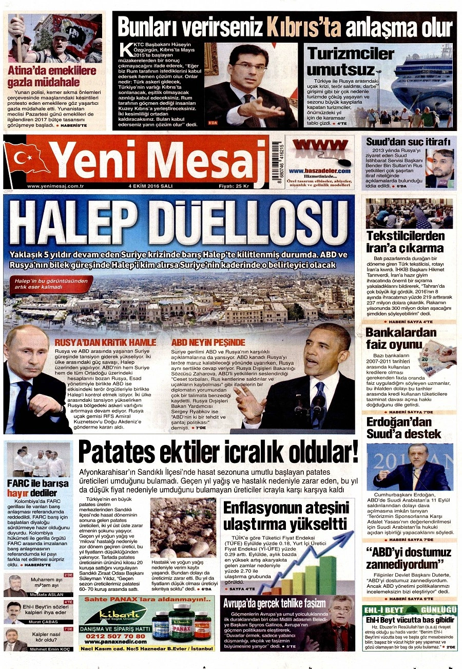 Gazetelerde Bugün | 4 Ekim Salı