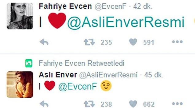 3. Aslı Enver ve Fahriye Evcen, aralarının bozuk olduğu iddialarına Twitter üzerinden işte böyle cevap verdiler.