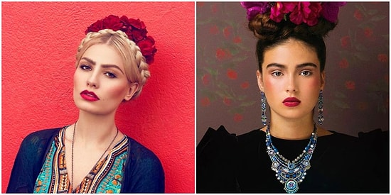 Rengarenk Kıyafetleri ve Göz Alıcı Makyajlarıyla Frida Kahlo'ya Benzeyen 23 Güzel Kadın