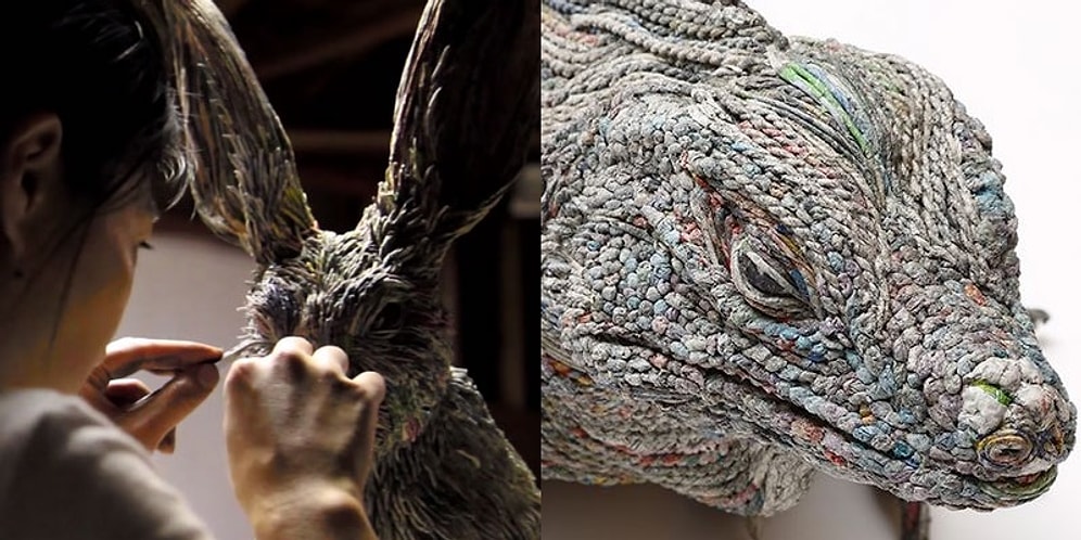 Hiç Umursamadan Çöpe Attığımız Gazete Kağıtlarından Hayvan Heykelleri Yapan Japon Sanatçı