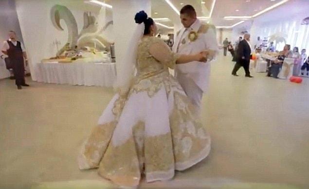 The newly wed couple during their first dance of the glitzy wedding celebrations in Slovakia.