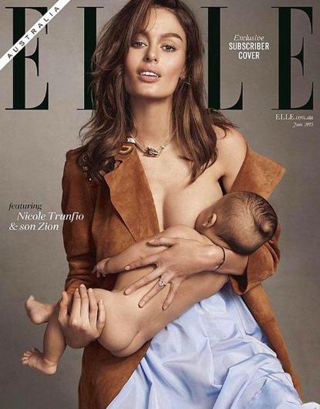 4. "Annelikten daha güzel ve daha güçlü hiçbir bir duygu yok!" diyen Avustralyalı güzel model Trunfino, Elle dergisine oğlu Zion'la birlikte poz verdi.
