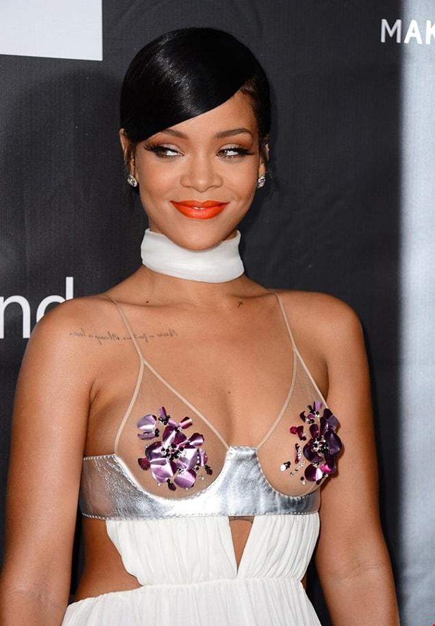 Here is Rihanna, not worrying about her transparent dress...