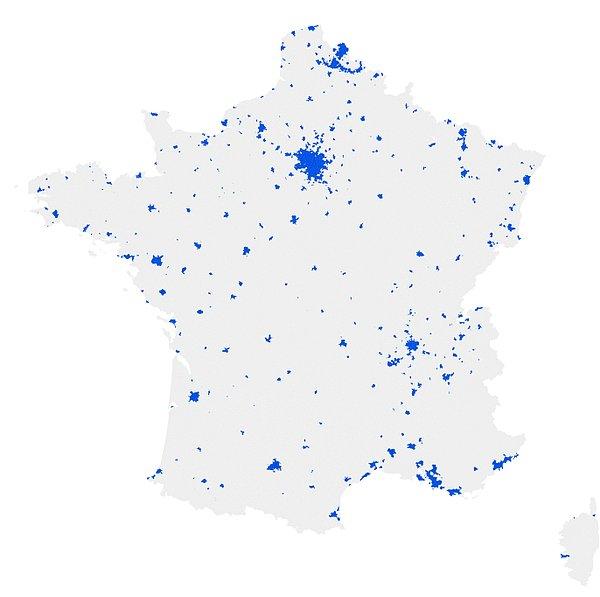 6. Fransa'da da nüfusun yarısının yaşadığı bölgelerin oluşturduğu harita böyle: