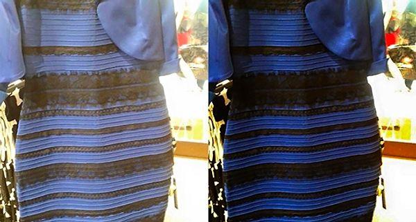 2. 2015 yılında bir süre ortalığı kasıp kavuran bu elbiseyi hatırlamayan yoktur. Peki bu elbise gerçekten hangi renkti? 😂