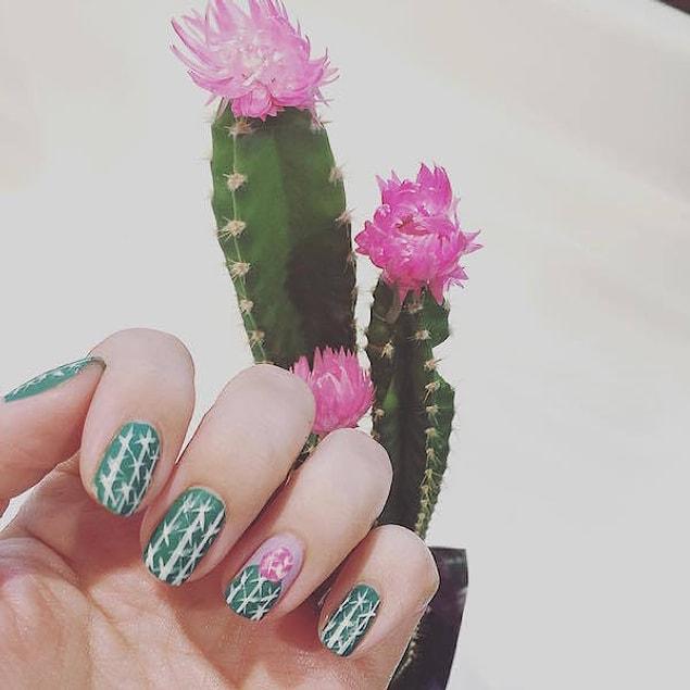 9. If small details are not enough to satisfy your botanic desires, a cactus mani is perfect for you!