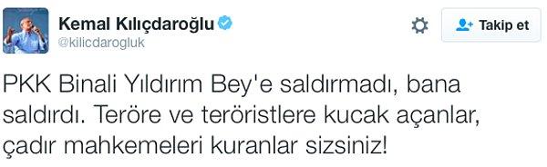 CHP Genel Başkanı Kemal Kılıçdaroğlu ise Yıldırım'a Twitter hesabından yanıt verdi:
