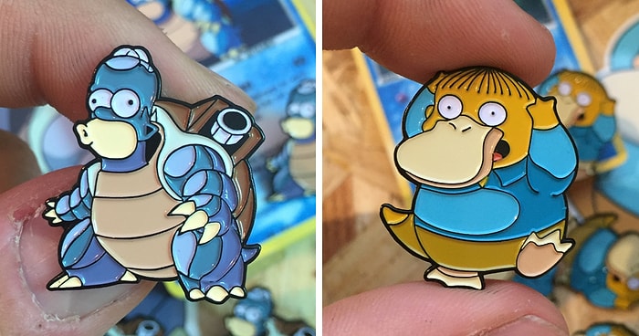 Крутые значки-мэшапы для фанатов Симпсонов и покемонов