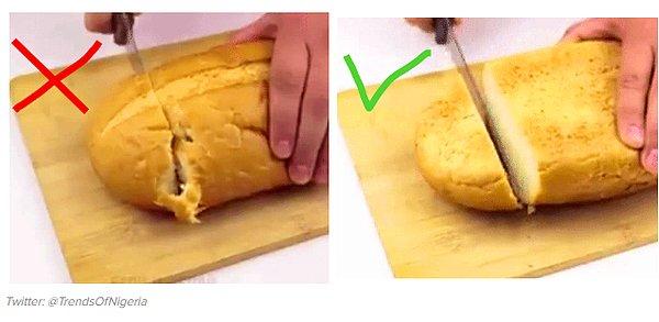 11. Ekmeğin keserken parçalanmasını istemiyorsanız, alt tarafından kesmeyi deneyin.
