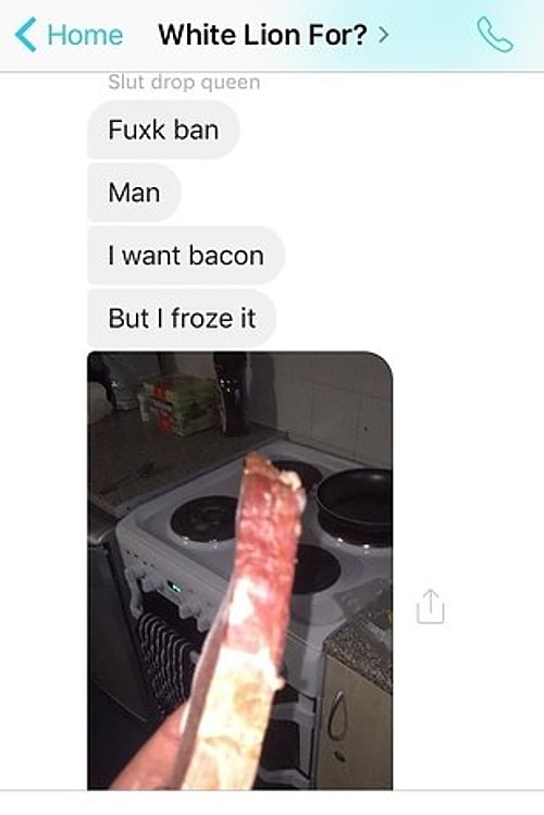Donup birbirine yapışmış 'bacon'ları toplu kızartan ve saniye saniye fotoğraflı rapor veren komik insan.