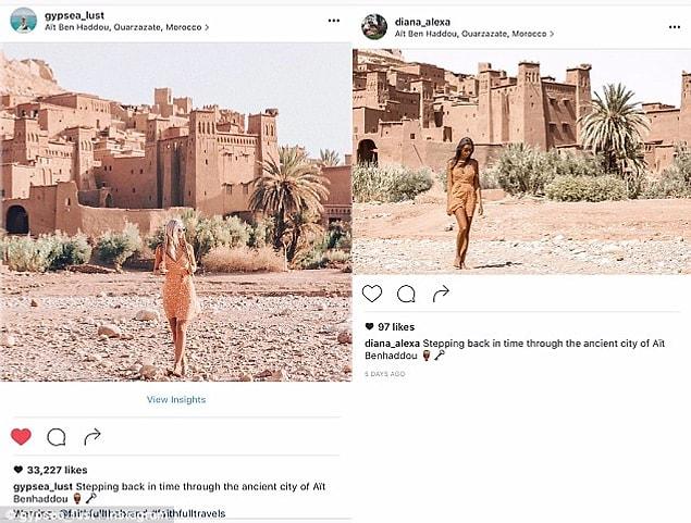 Like this wasn't creepy enough, this woman followed Lauren to the cities in Greece, Spain, Morocco, and Rome to get the same images...