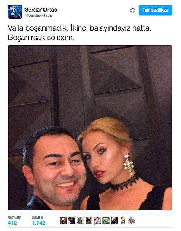 11. Serdar Ortaç ise eşi Chloe Loughnan ile boşandığı iddialarına Twitter üzerinden esprili bir yanıt verdi.