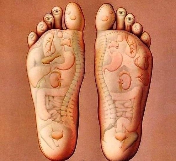 8. Как воздействовать на внутренние органы. Схема массажа стоп ног.