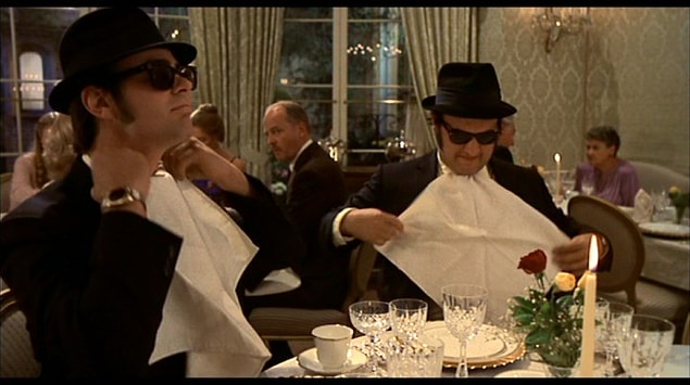 2. We put the napkin on our knees.
