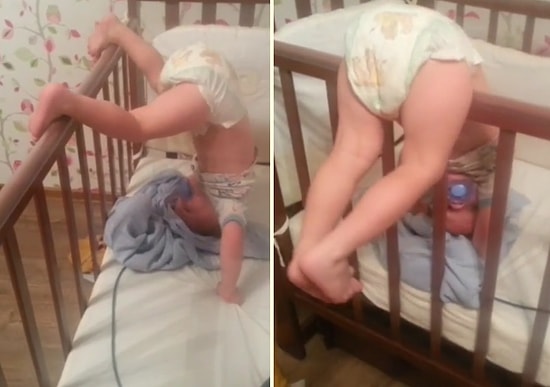 Kız Kardeşinin Yanına Gidebilmek İçin Beşikten Çıkmanın Kolay Yolunu Bulan Ufaklık