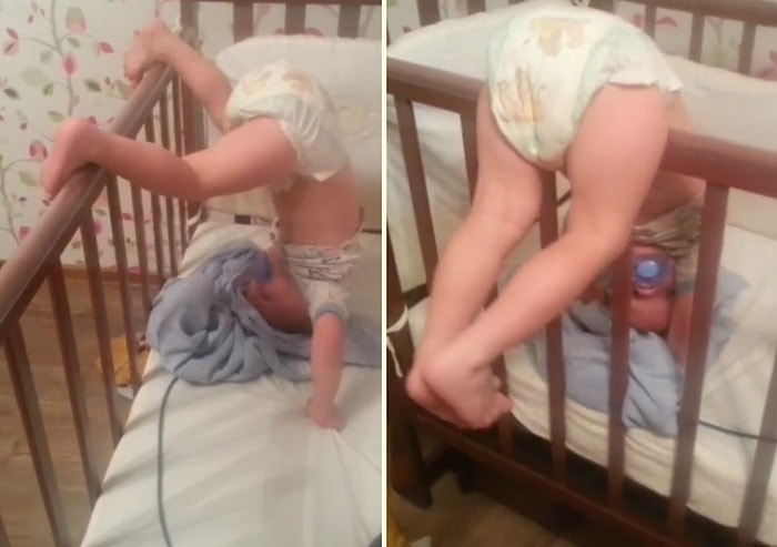 Kız Kardeşinin Yanına Gidebilmek İçin Beşikten Çıkmanın Kolay Yolunu Bulan Ufaklık