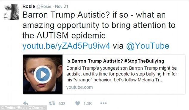 The row began on Monday when O'Donnell shared an anti-bullying video which speculated that the president-elect's 10-year-old son may have the condition.