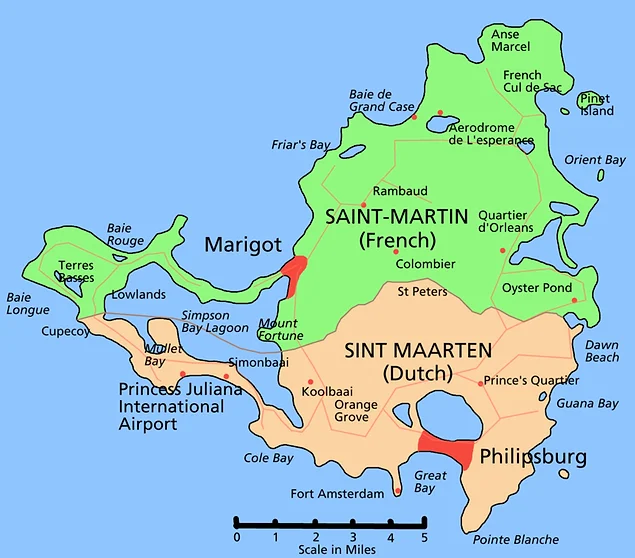 Fransa ve Hollanda, Karayip Denizi'nde sınır komşusudur.