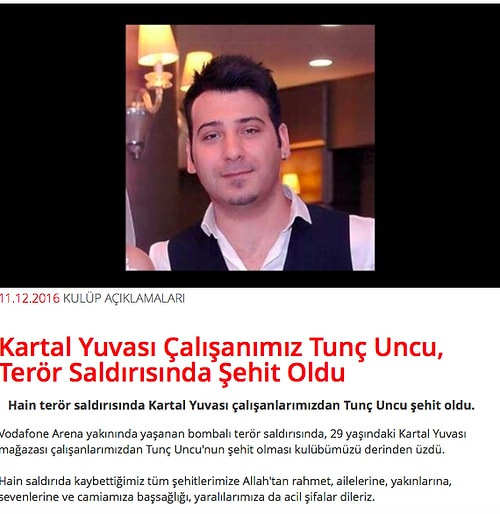Beşiktaş, Kongre Üyesi ve Kartal Yuvası çalışanının şehit olduğunu açıkladı