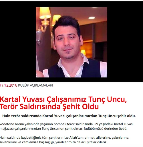 Beşiktaş, Kongre Üyesi ve Kartal Yuvası çalışanının şehit olduğunu açıkladı